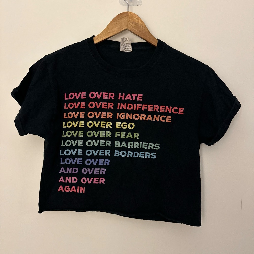 Custom Cropped 'Love Over Hate' Pride T-Shirt, Size Small